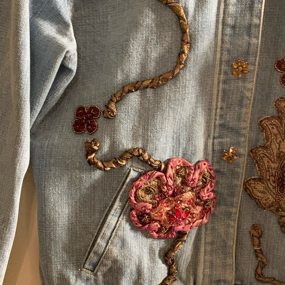 MARY FRANCES Denim EMBELLISHED JACKET Beads-Satin Stones SMALL -MARKDOWN - Picture 9 of 12